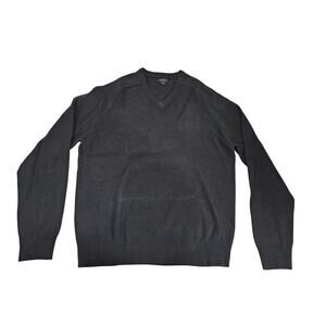 J Crew V Neck Sweater Men's Size XL Tall Navy 100% Lambs Wool Long Sleeve